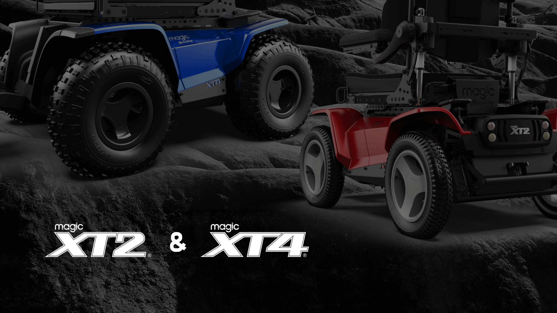 A Magic Mobility XT2 and XT4 on a black background.